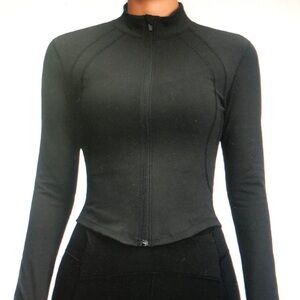 Black Zip-Front Long Sleeve Women's Top